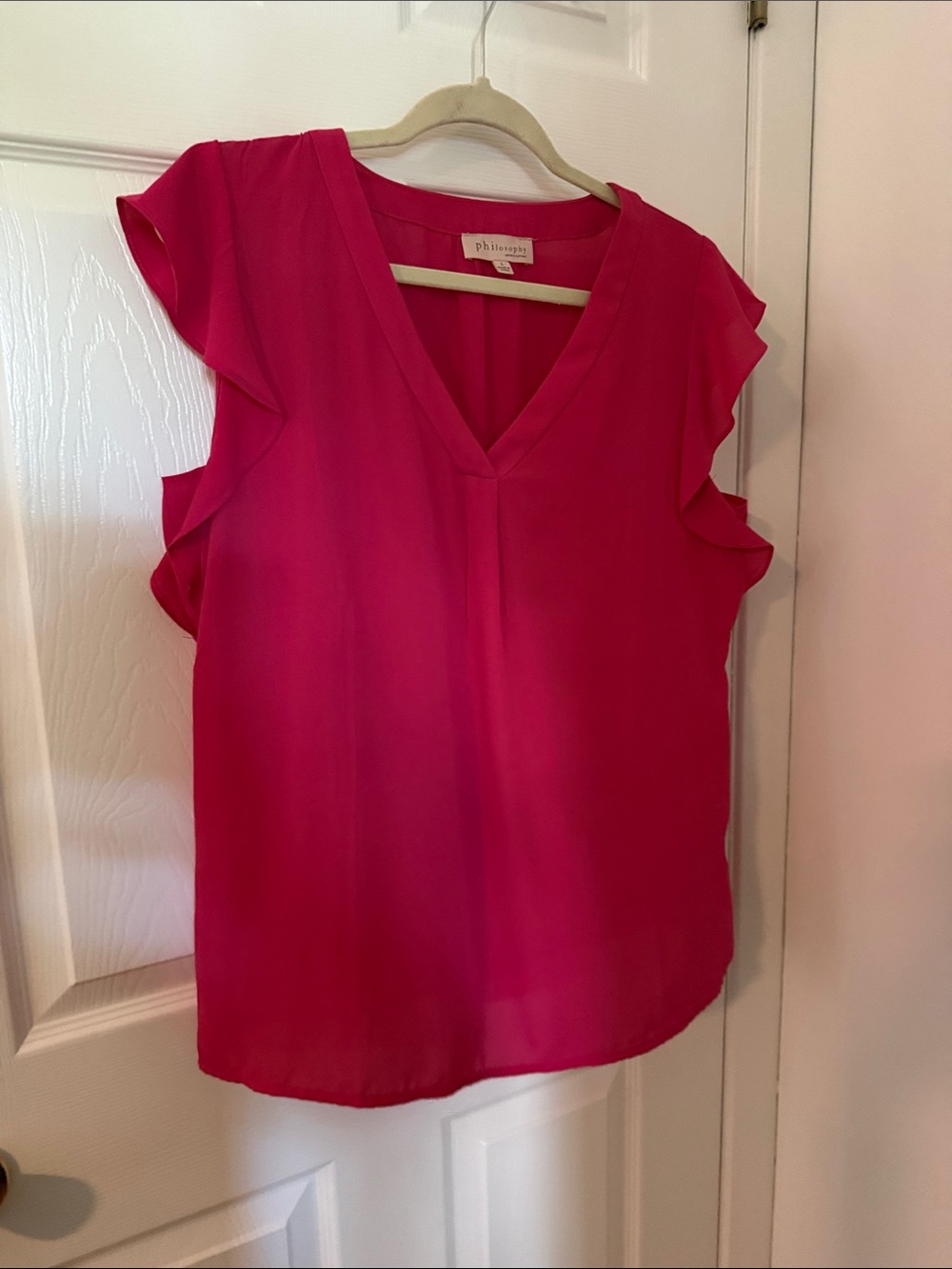 Philosophy Hot Pink Flutter Sleeve V-Neck Blouse